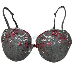 Victorias Secret Push Up Bra Womens 34C Gray Embroidered Floral Underwire Padded